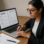 Professional job seeker preparing a stellar job application with tailored resume and cover letter on a laptop