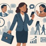 Professional balancing work and social life by connecting with colleagues and friends in a busy world